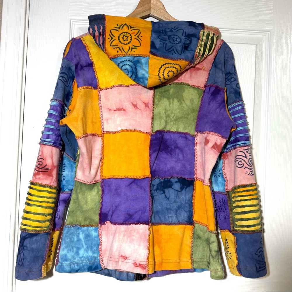 Rising International Patchwork Hippie Hoodie Jack… - image 2